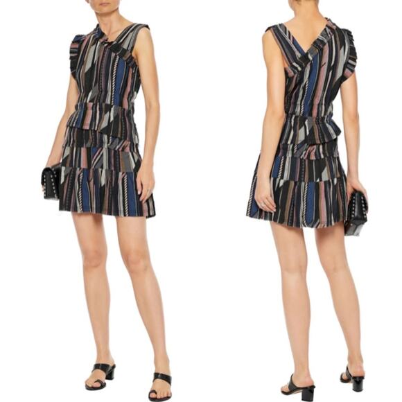 IRO Luren Southwest Striped Ruffle Tiered Raw Edge Silk Cotton Mini Dress - Picture 1 of 7